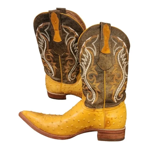 EL TEJANO Men's Ostrich embossed leather Cowboy boots SIZE 9D