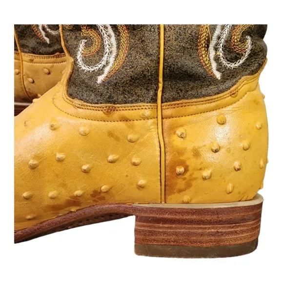 EL TEJANO Men's Ostrich embossed leather Cowboy boots SIZE 9D