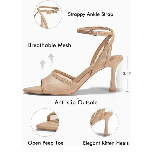 Elegant Open Toe Nylon Mesh Ankle Strap Heels