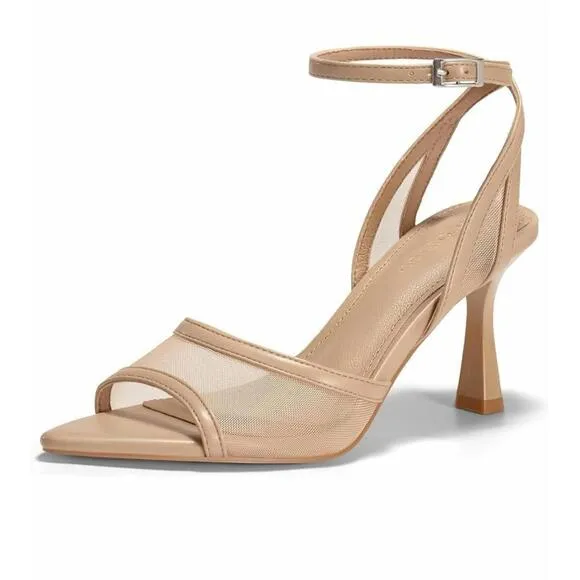 Elegant Open Toe Nylon Mesh Ankle Strap Heels