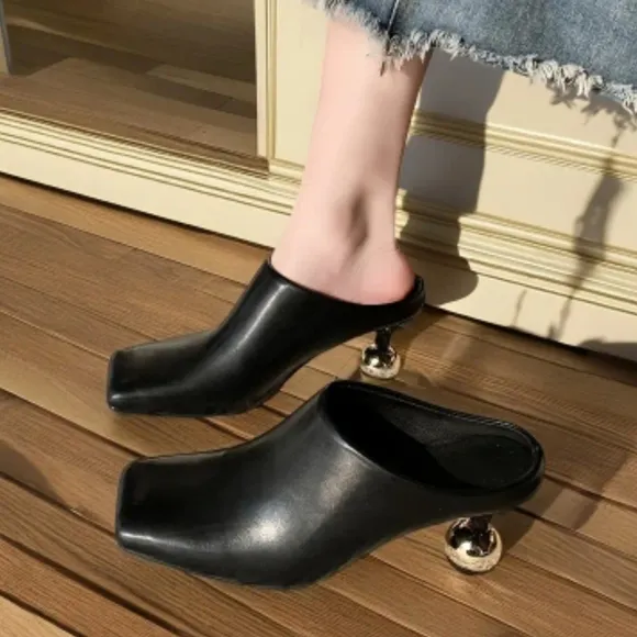 Elegant women's stiletto heel shoes with square toe, solid color, lightweight sy