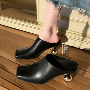 Elegant women's stiletto heel shoes with square toe, solid color, lightweight sy