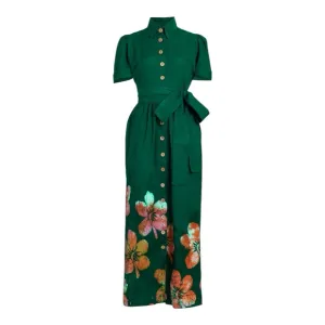 Elisamama Asake Green floral Cotton Shirtdress Size Small NWT