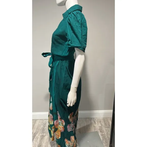 Elisamama Asake Green floral Cotton Shirtdress Size Small NWT