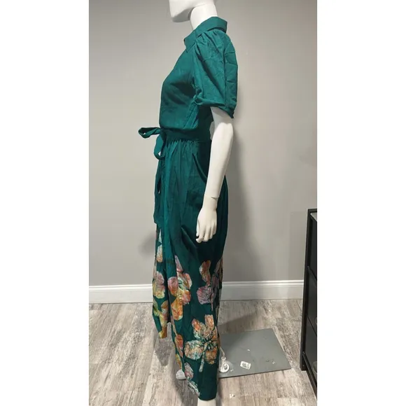 Elisamama Asake Green floral Cotton Shirtdress Size Small NWT