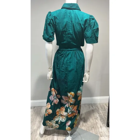 Elisamama Asake Green floral Cotton Shirtdress Size Small NWT