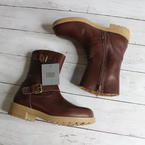 Enzo Tesoti Spain Girl's Brown Leather Buckle Dress Boots Faux Fur
