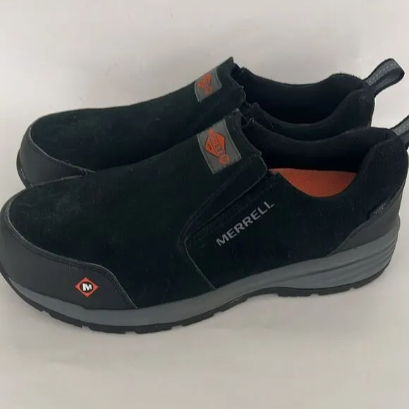 EUC Merrell Work Jungle Moc Steel Toe Shoes Size 10M Black Suede Slip On