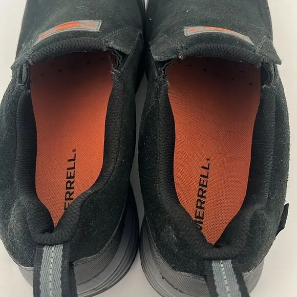 EUC Merrell Work Jungle Moc Steel Toe Shoes Size 10M Black Suede Slip On