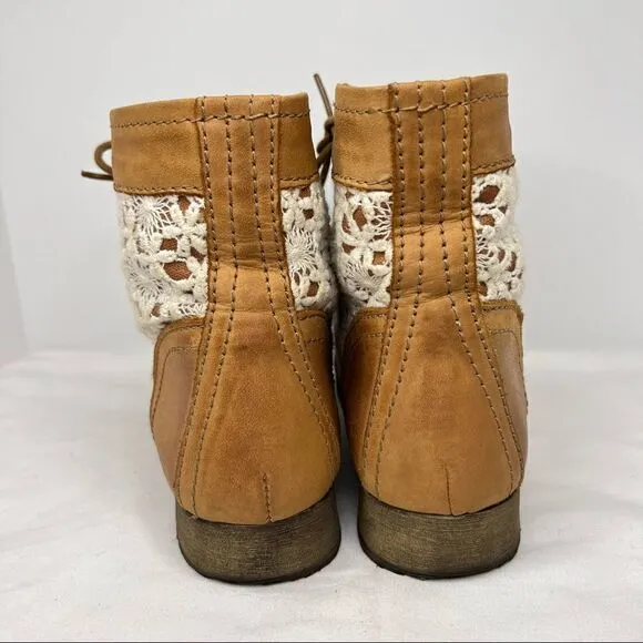 EUC ✨ Steve Madden Thundr-C Cognac Multi Crocheted Lace-Up Ankle Boots 5.5