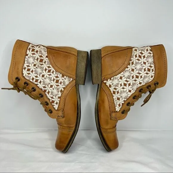 EUC ✨ Steve Madden Thundr-C Cognac Multi Crocheted Lace-Up Ankle Boots 5.5