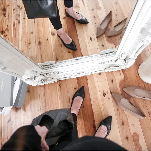 Everlane NWB 7.5 Black Leather 40 Hour Flats Pointed Toe