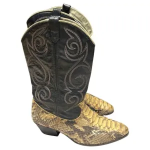 Exotic Leather Python Snakeskin Women’s Cowboy Boots size 6.5 Vintage Slip On