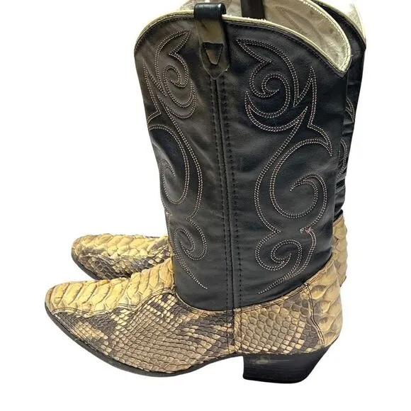 Exotic Leather Python Snakeskin Women’s Cowboy Boots size 6.5 Vintage Slip On