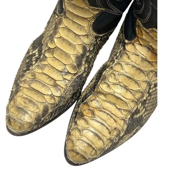 Exotic Leather Python Snakeskin Women’s Cowboy Boots size 6.5 Vintage Slip On