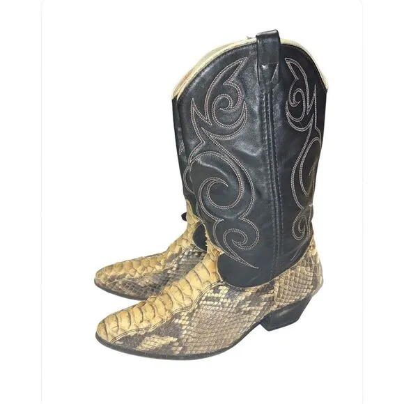 Exotic Leather Python Snakeskin Women’s Cowboy Boots size 6.5 Vintage Slip On