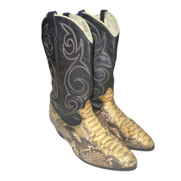 Exotic Leather Python Snakeskin Women’s Cowboy Boots size 6.5 Vintage Slip On