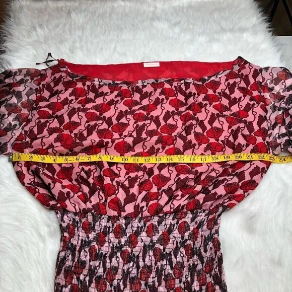 Eywasouls Malibu Women’s Red Pink Floral Smocked Evelyn Maxi Dress Size L