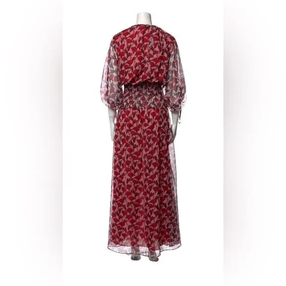 Eywasouls Malibu Women’s Red Pink Floral Smocked Evelyn Maxi Dress Size L