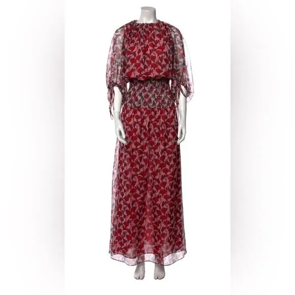 Eywasouls Malibu Women’s Red Pink Floral Smocked Evelyn Maxi Dress Size L
