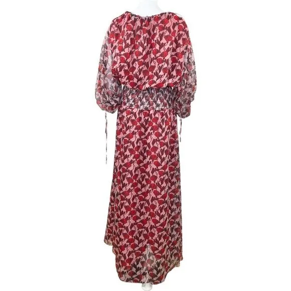 Eywasouls Malibu Women’s Red Pink Floral Smocked Evelyn Maxi Dress Size L
