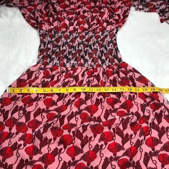 Eywasouls Malibu Women’s Red Pink Floral Smocked Evelyn Maxi Dress Size L