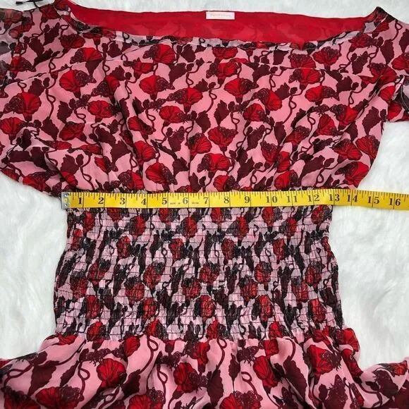 Eywasouls Malibu Women’s Red Pink Floral Smocked Evelyn Maxi Dress Size L