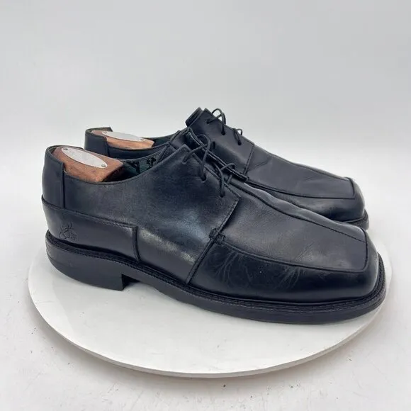 F By John Fluevog Men Size 9 Black Leather Square Toe Lace Up Derby Dress Shoes