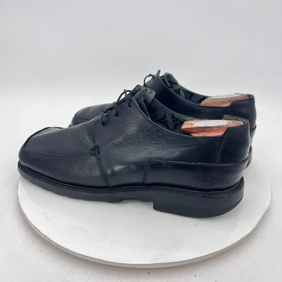 F By John Fluevog Men Size 9 Black Leather Square Toe Lace Up Derby Dress Shoes