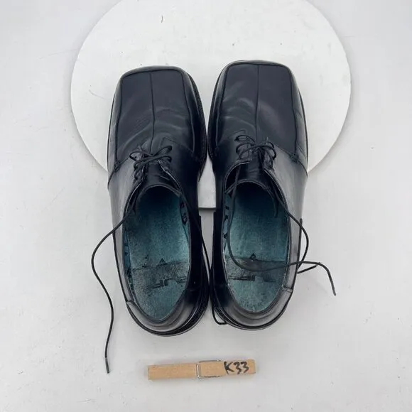 F By John Fluevog Men Size 9 Black Leather Square Toe Lace Up Derby Dress Shoes