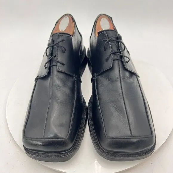 F By John Fluevog Men Size 9 Black Leather Square Toe Lace Up Derby Dress Shoes