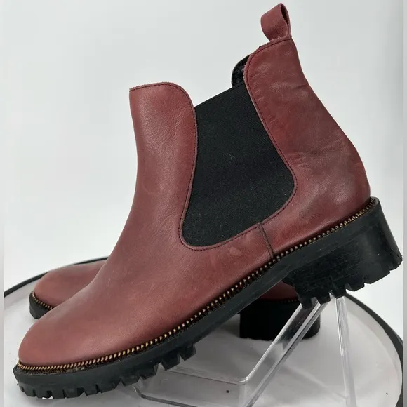 FABIANELLI ITALIAN MAHOGANY LEATHER‎ SLIP ON MOTO CHELSEA BOOTS