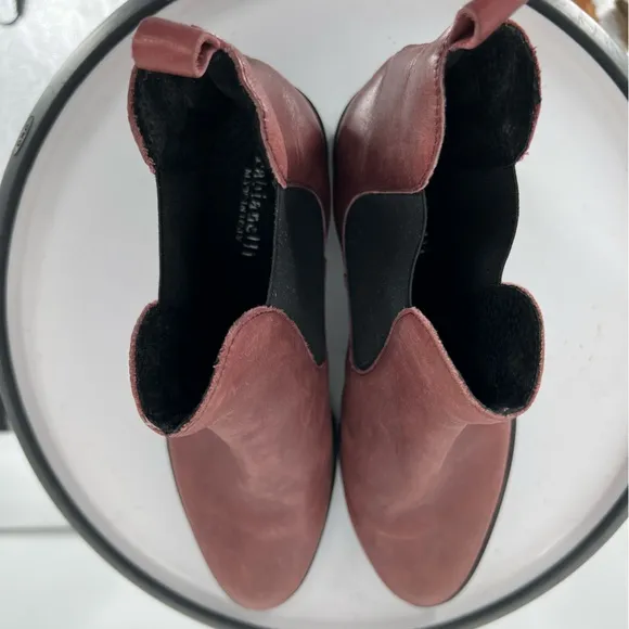 FABIANELLI ITALIAN MAHOGANY LEATHER‎ SLIP ON MOTO CHELSEA BOOTS
