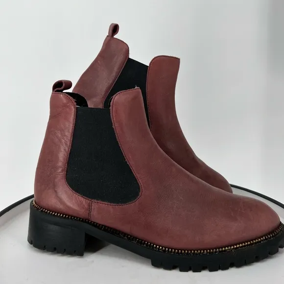 FABIANELLI ITALIAN MAHOGANY LEATHER‎ SLIP ON MOTO CHELSEA BOOTS