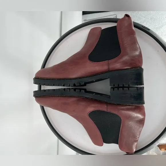 FABIANELLI ITALIAN MAHOGANY LEATHER‎ SLIP ON MOTO CHELSEA BOOTS