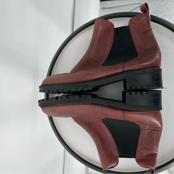 FABIANELLI ITALIAN MAHOGANY LEATHER‎ SLIP ON MOTO CHELSEA BOOTS