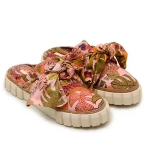 Farm Rio Summer Dream Tropical Leaf Printed Bow Mule Slip-On Sneakers Size 13