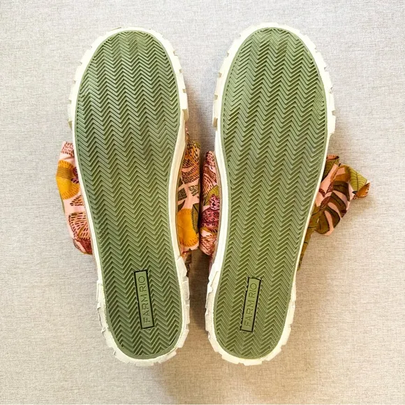 Farm Rio Summer Dream Tropical Leaf Printed Bow Mule Slip-On Sneakers Size 13
