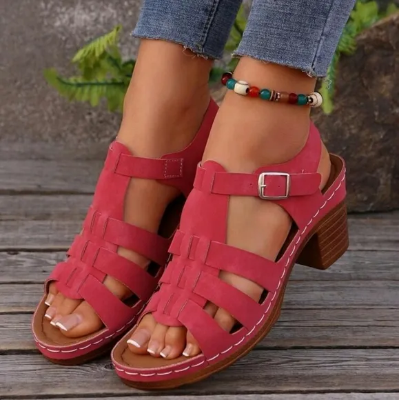 Fashion Thick High Heel Sandals, Black Daily Wear Open Toe Sandals