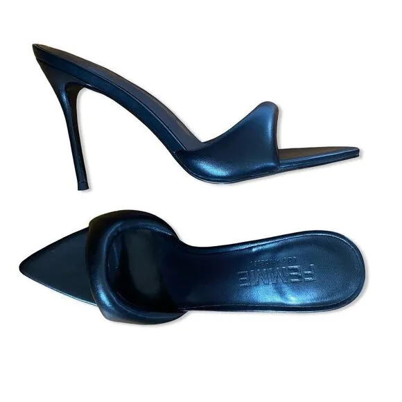 Femme LA Los Angeles Saint slipper black sandals high heels shoes Revolve Sz 7