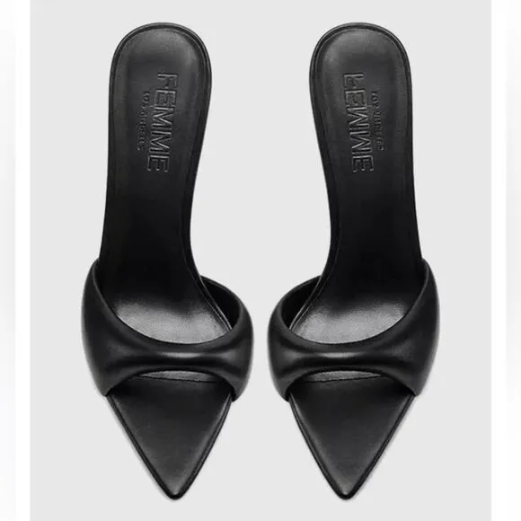 Femme LA Los Angeles Saint slipper black sandals high heels shoes Revolve Sz 7