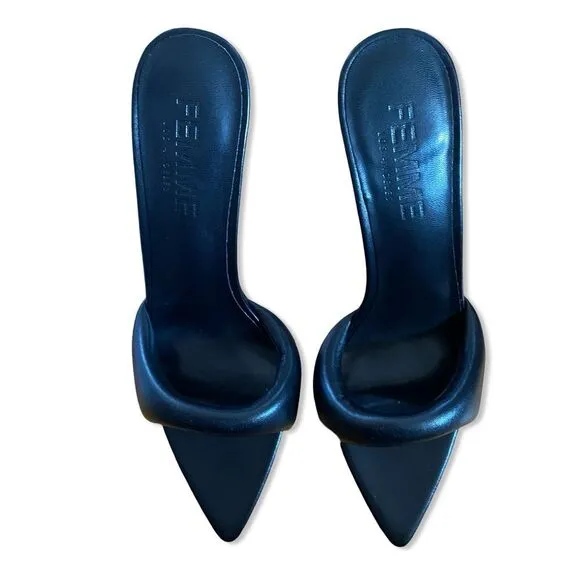 Femme LA Los Angeles Saint slipper black sandals high heels shoes Revolve Sz 7