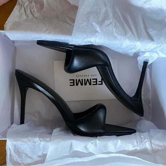 Femme LA Los Angeles Saint slipper black sandals high heels shoes Revolve Sz 7