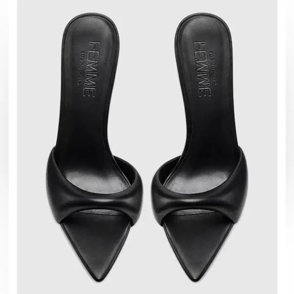 Femme LA Los Angeles Saint slipper black sandals high heels shoes Revolve Sz 7