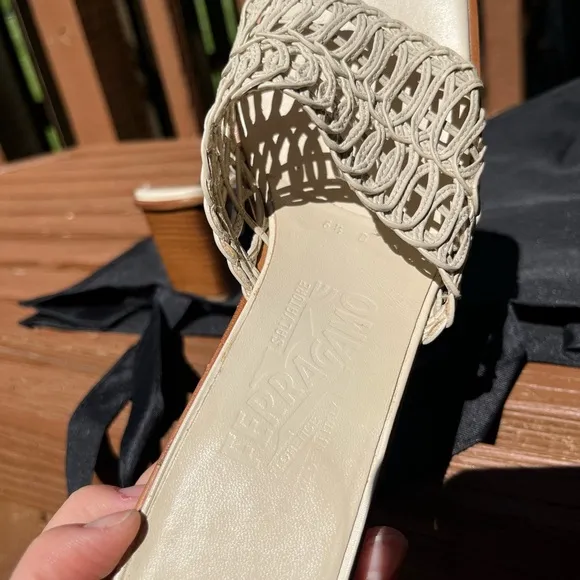 Ferragamo Beige Woven Heeled Sandals