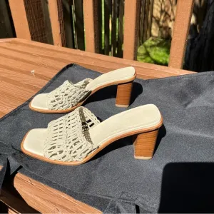 Ferragamo Beige Woven Heeled Sandals