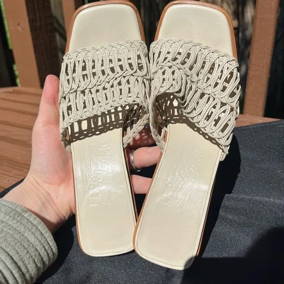 Ferragamo Beige Woven Heeled Sandals