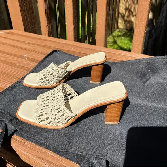 Ferragamo Beige Woven Heeled Sandals