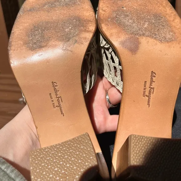 Ferragamo Beige Woven Heeled Sandals