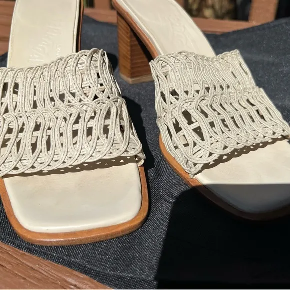 Ferragamo Beige Woven Heeled Sandals